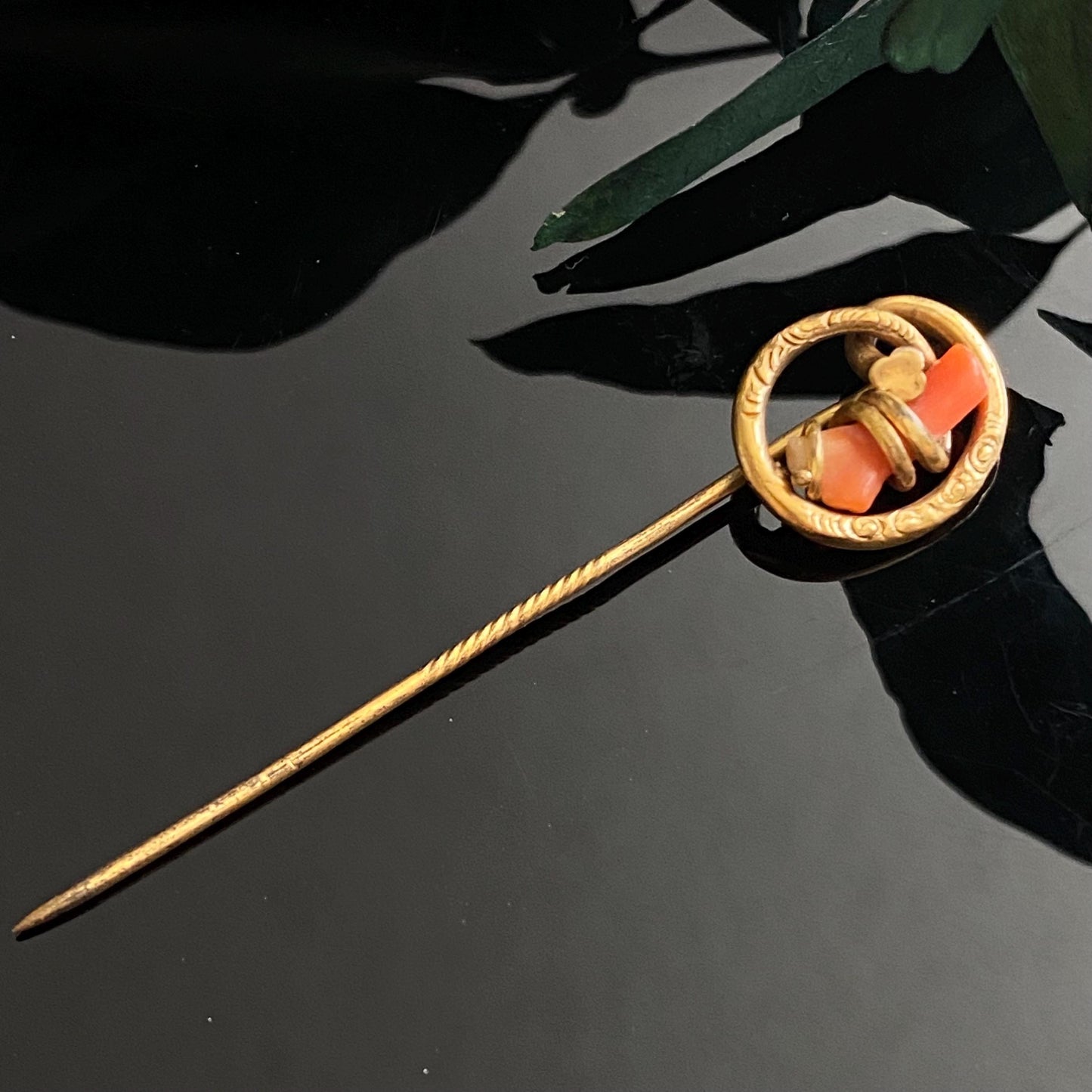 Antique Victorian Branch Coral Love Knot Stickpin