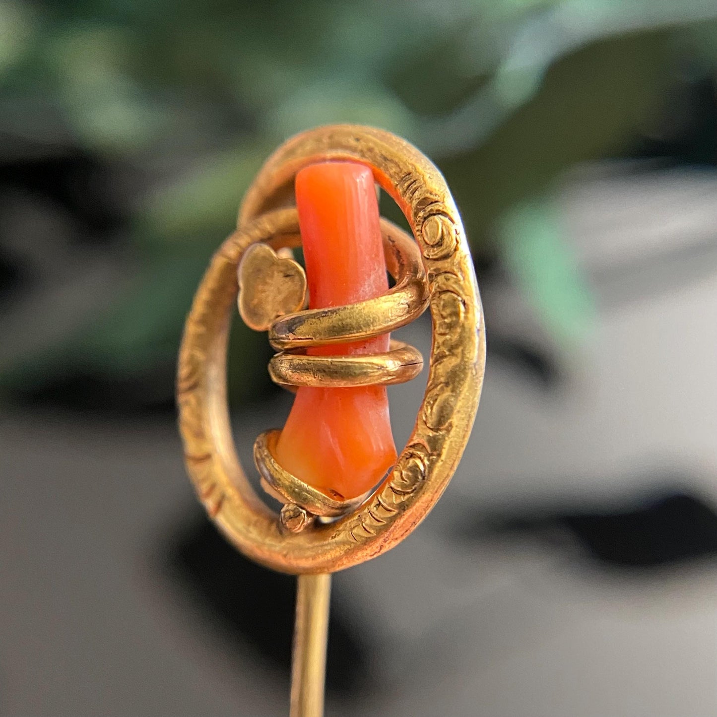 Antique Victorian Branch Coral Love Knot Stickpin