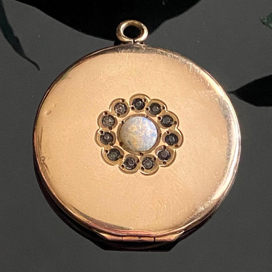 Antique Gold Filled Harlequin Opal Glass Paste Monogram Locket