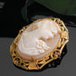 Antique Vintage Art Deco Carved Shell Cameo of Woman Gold Plated Filigree Brooch