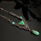 Antique Art Deco Peking Glass Silver Plated Filigree Drop Necklace 16"