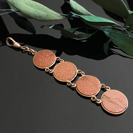 Antique Gold Filled Round Goldstone Watch Fob Chain