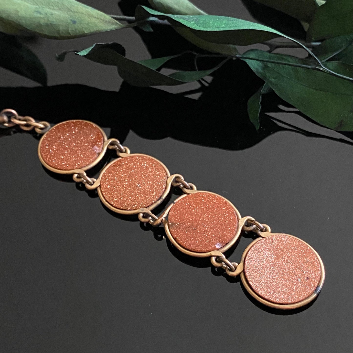 Antique Gold Filled Round Goldstone Watch Fob Chain