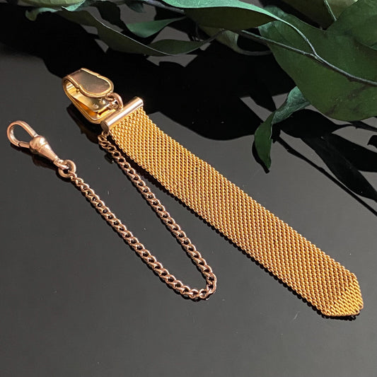Antique Gold Filled Slim Mesh Vest Clip Watch Fob Chain