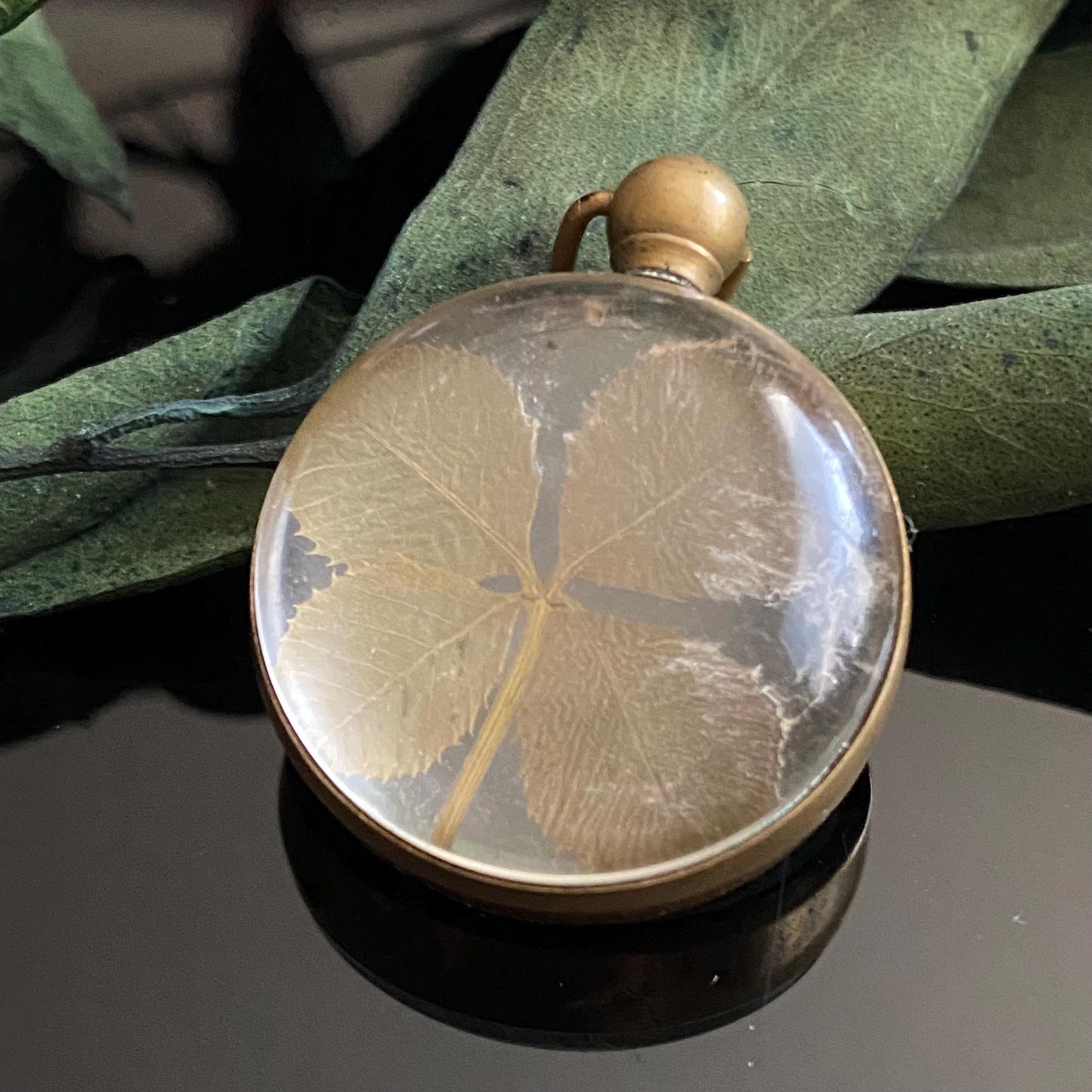 Vintage Lucky Four Leaf Clover Lucite Bobble Fob Charm