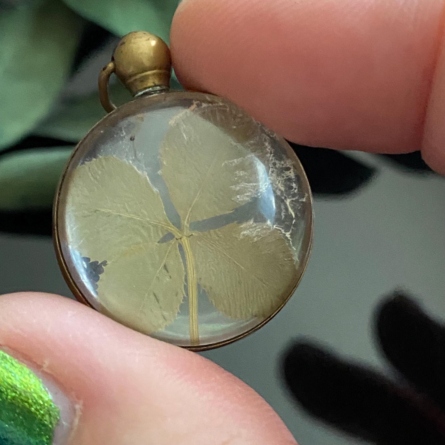 Vintage Lucky Four Leaf Clover Lucite Bobble Fob Charm