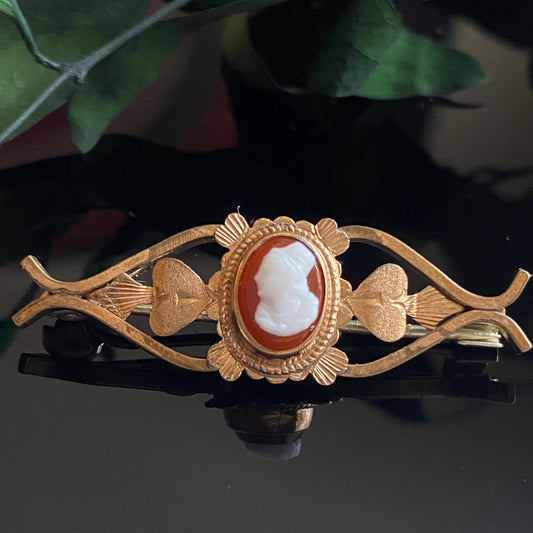 Antique Gold Filled Carnelian Cameo Pin Brooch