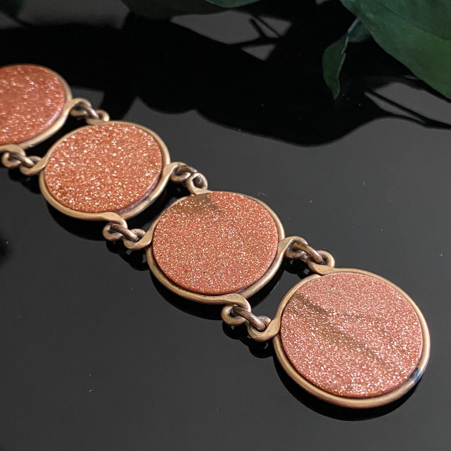 Antique Gold Filled Round Goldstone Watch Fob Chain