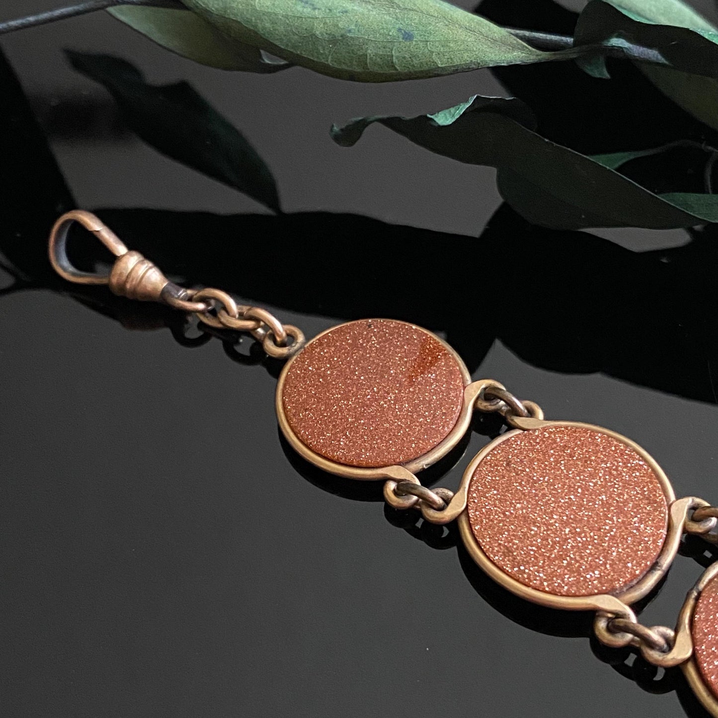Antique Gold Filled Round Goldstone Watch Fob Chain