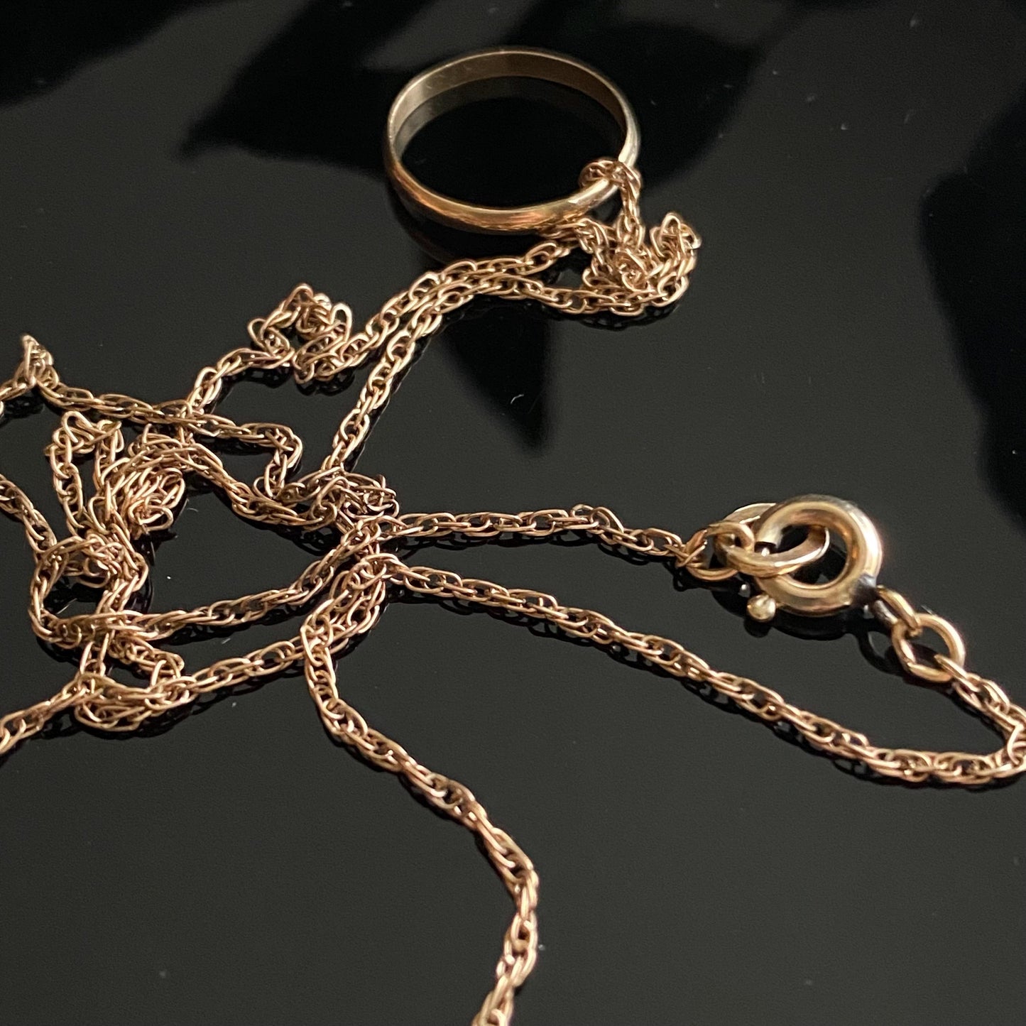 Vintage 10k Gold Baby Ring on Gold Plated Krementz Chain Necklace 18”
