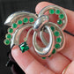 Vintage Silver Metal Green Rhinestone Ribbon Brooch | Retro 1940s-1950s