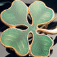 Antique Green Guilloche Enamel Lucky Four Leaf Clover Pin Brooch