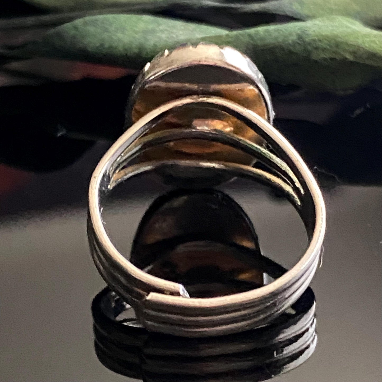 Vintage Clear Glass Cabochon Silver Tone Adjustable Ring
