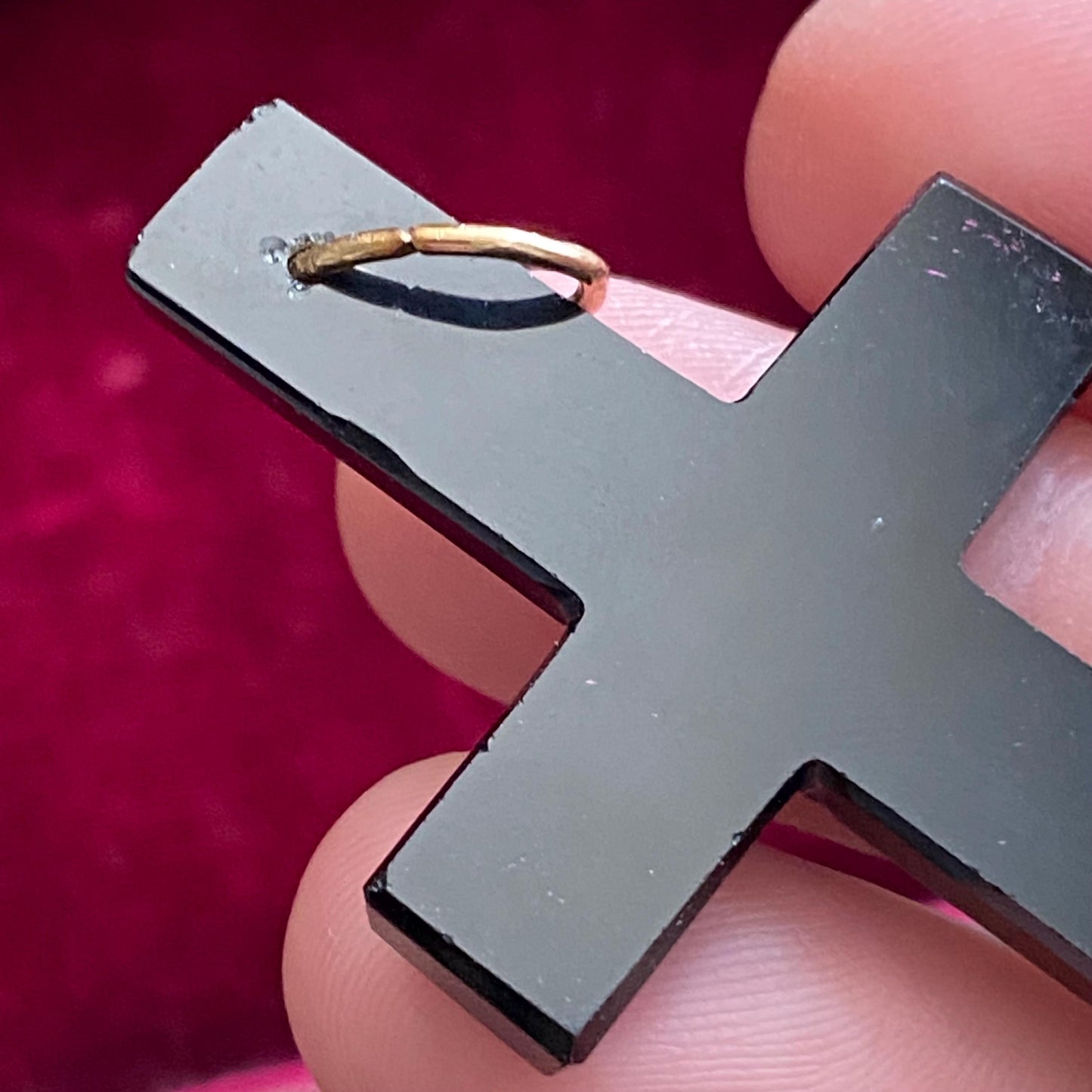 Antique Victorian Large French Jet Glass Mourning Cross