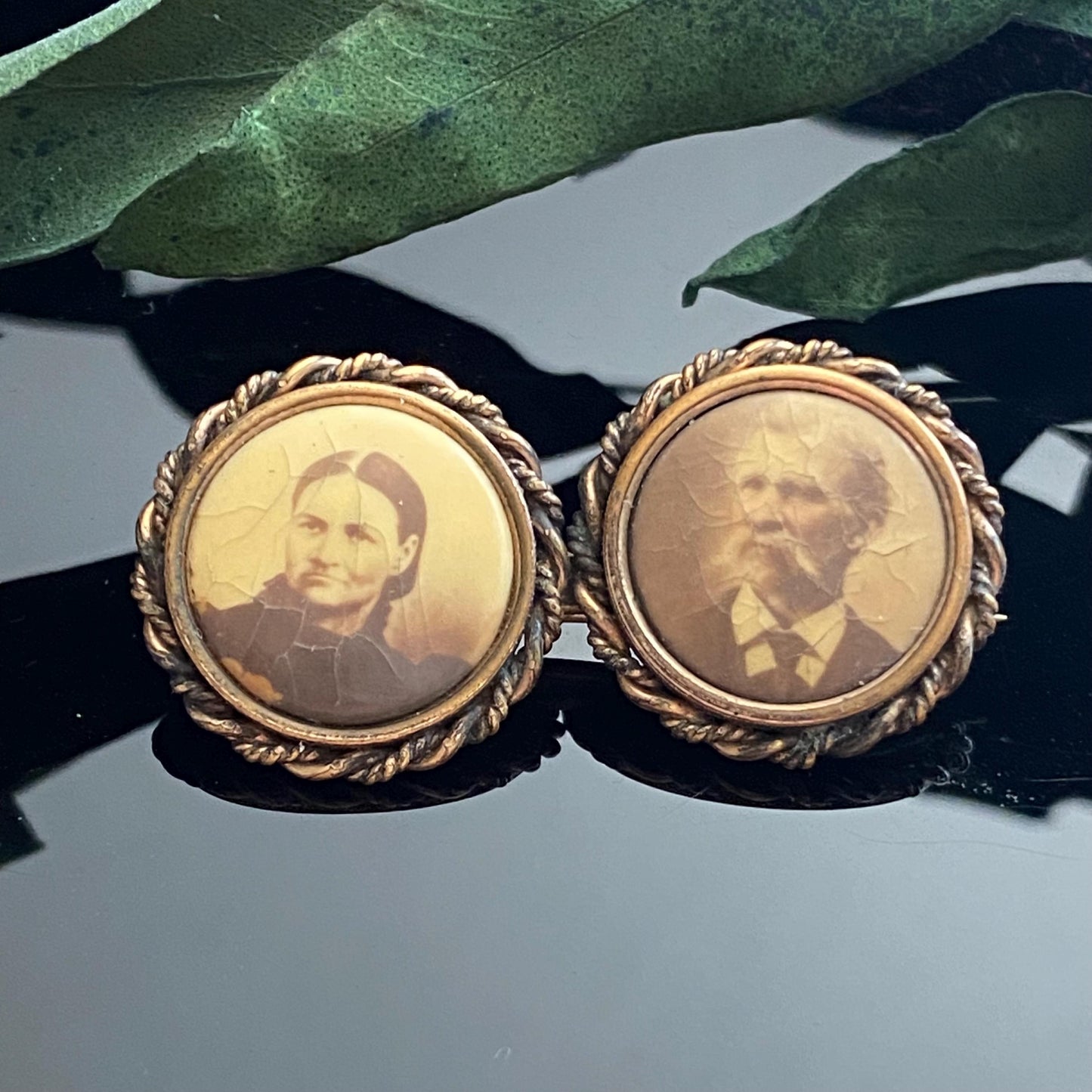 Victorian Double Frame Photograph Pin of Man & Woman