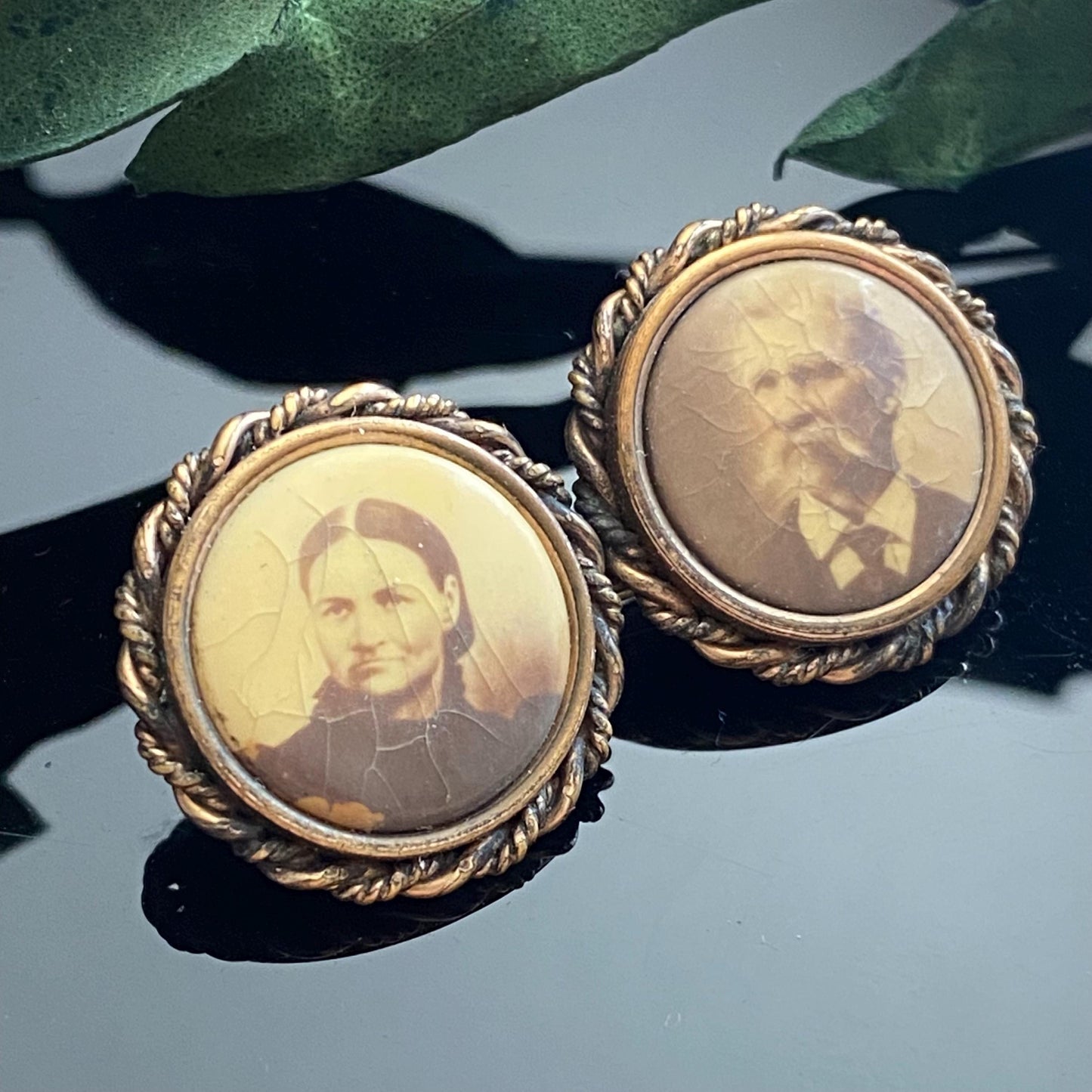 Victorian Double Frame Photograph Pin of Man & Woman