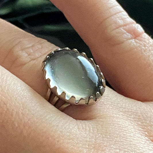 Vintage Clear Glass Cabochon Silver Tone Adjustable Ring