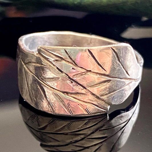 Vintage 925 Sterling Silver Artisan Double Leaf Wrap Ring Size 10