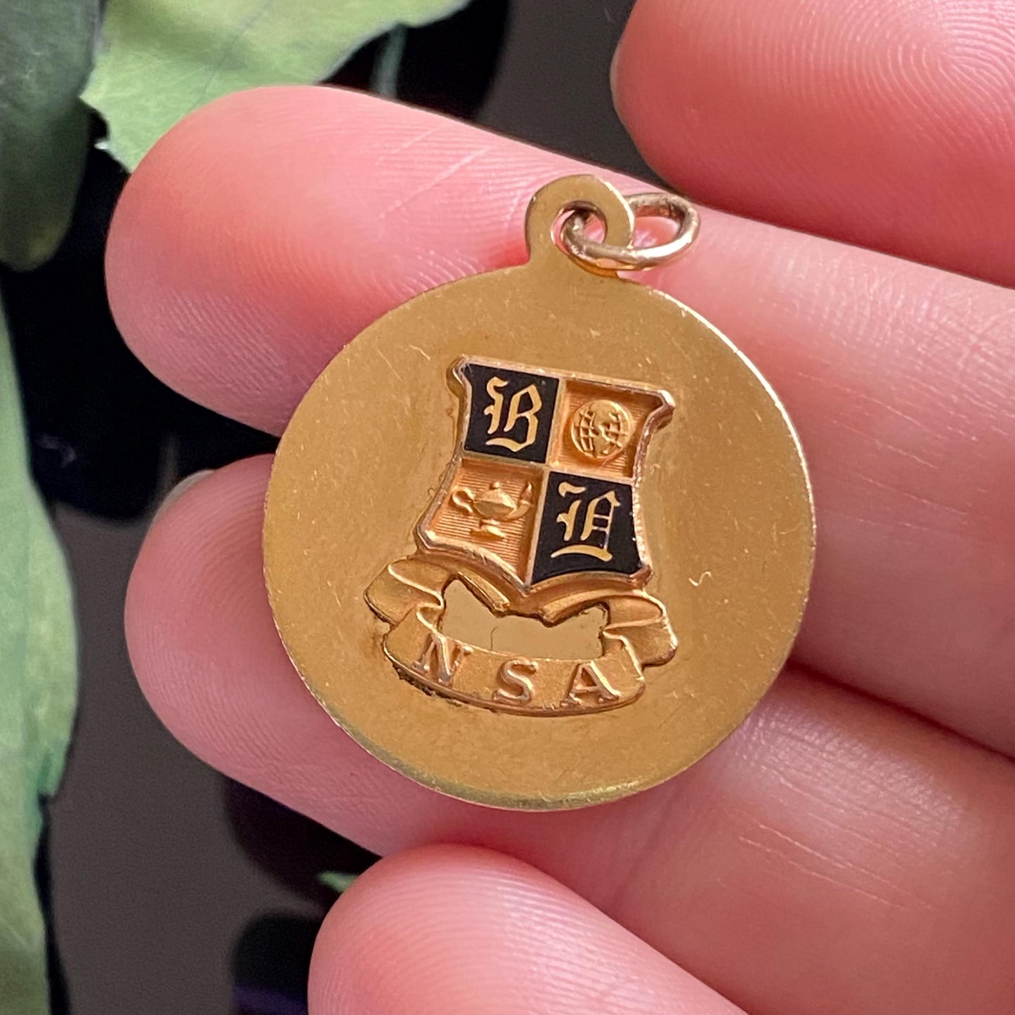 Vintage Gold Filled Enamel National Secretaries Association NSA Disc Charm Pendant
