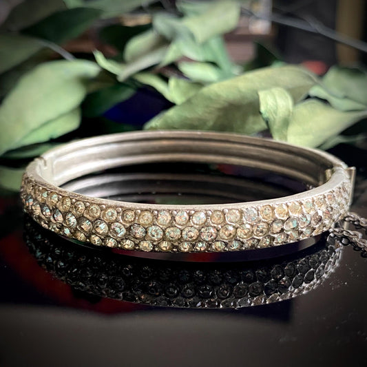 Vintage Pot Metal Rhinestone Hinged Bangle