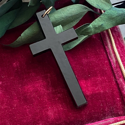 Antique Victorian Large French Jet Glass Mourning Cross