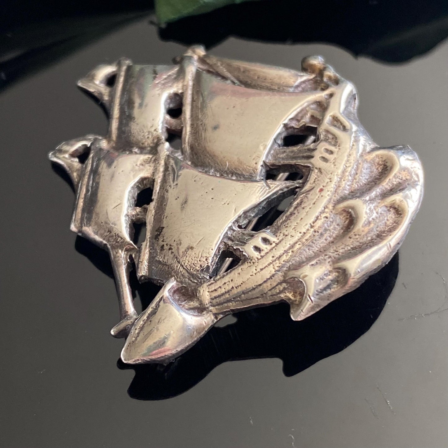 Vintage Sterling Silver Galleon Ship Pin Brooch