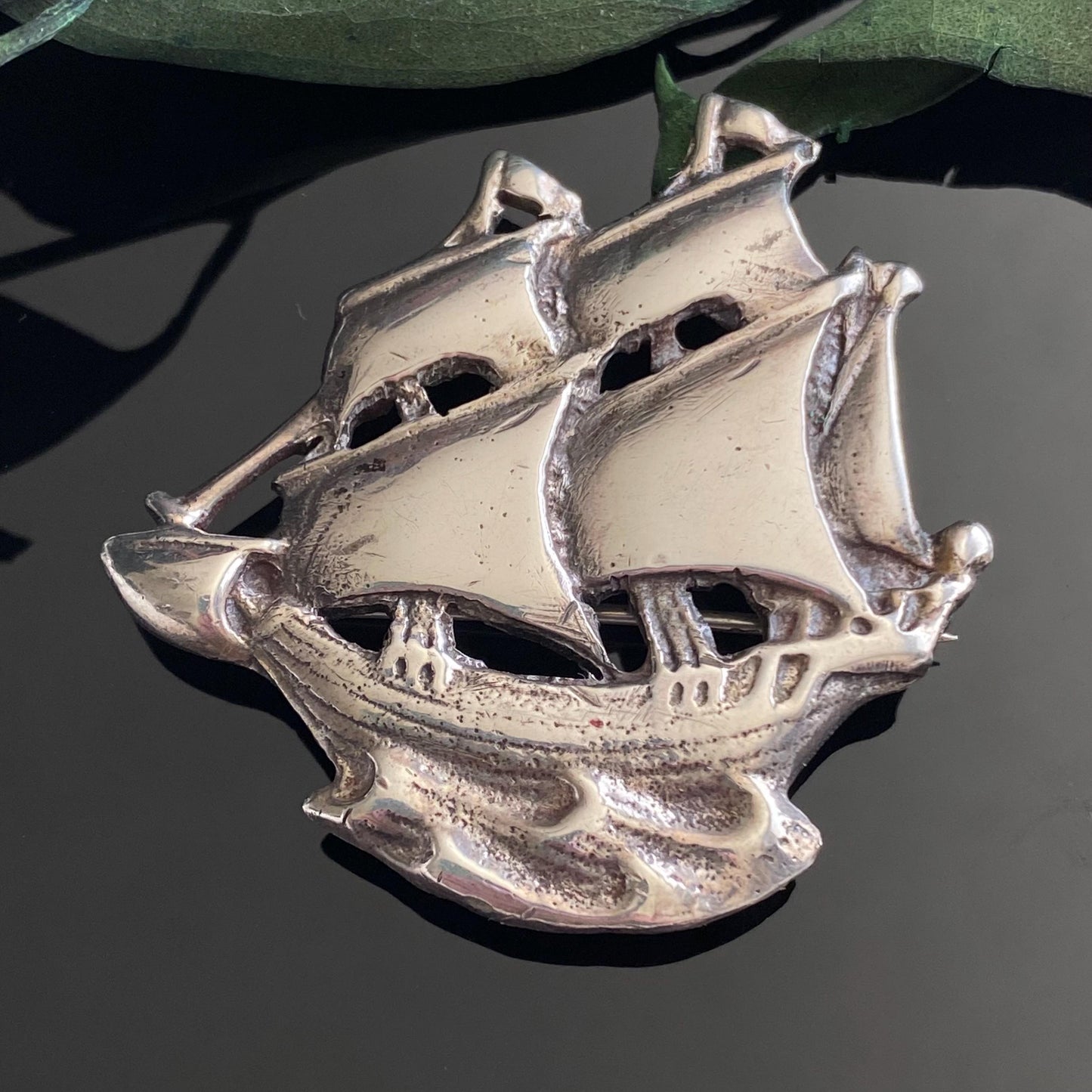 Vintage Sterling Silver Galleon Ship Pin Brooch