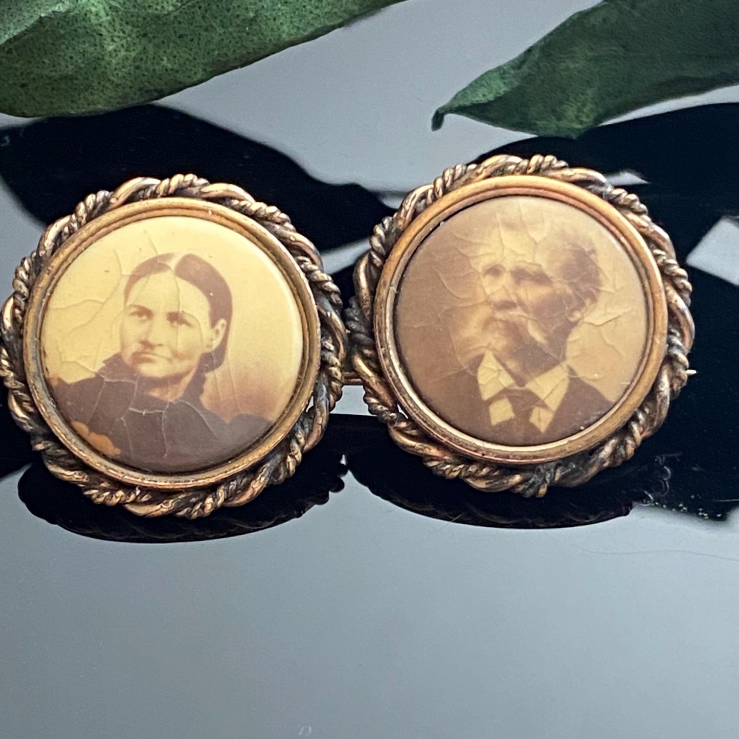 Victorian Double Frame Photograph Pin of Man & Woman
