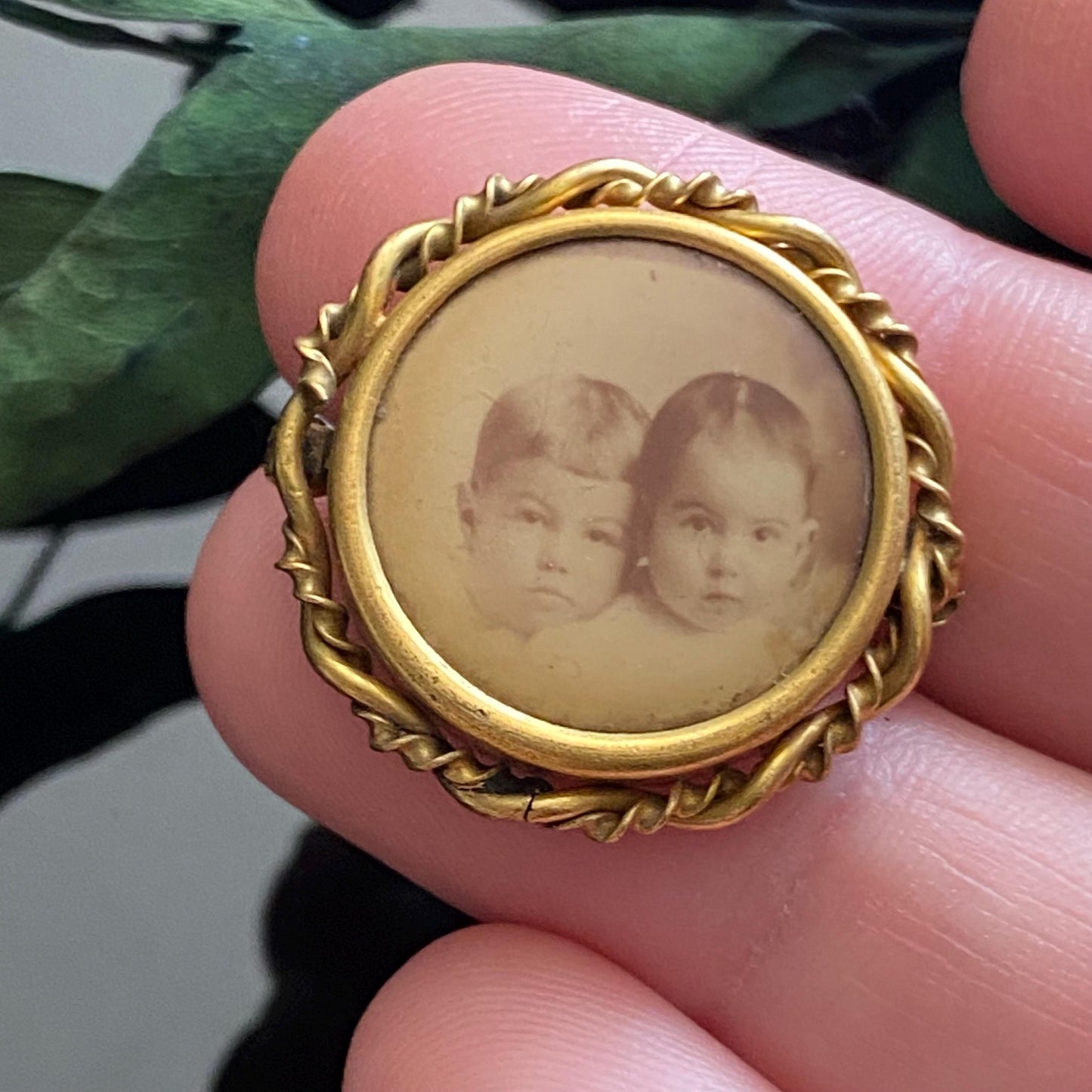 Victorian Edwardian Antique Children Photograph Pin