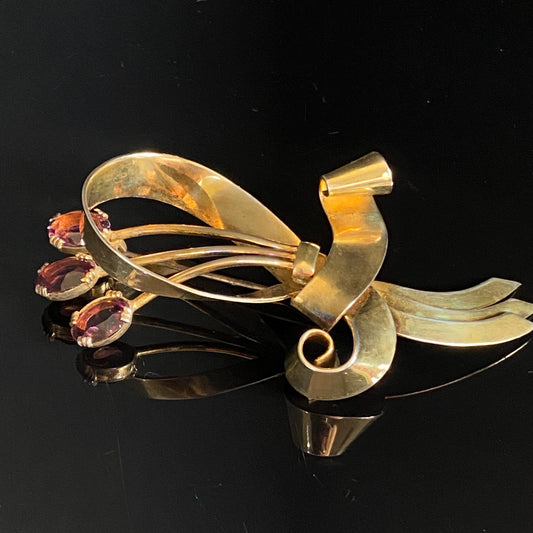 Vintage Sterling Craft by Coro Vermeil Purple Glass Spray Bouquet Brooch c. 1940s