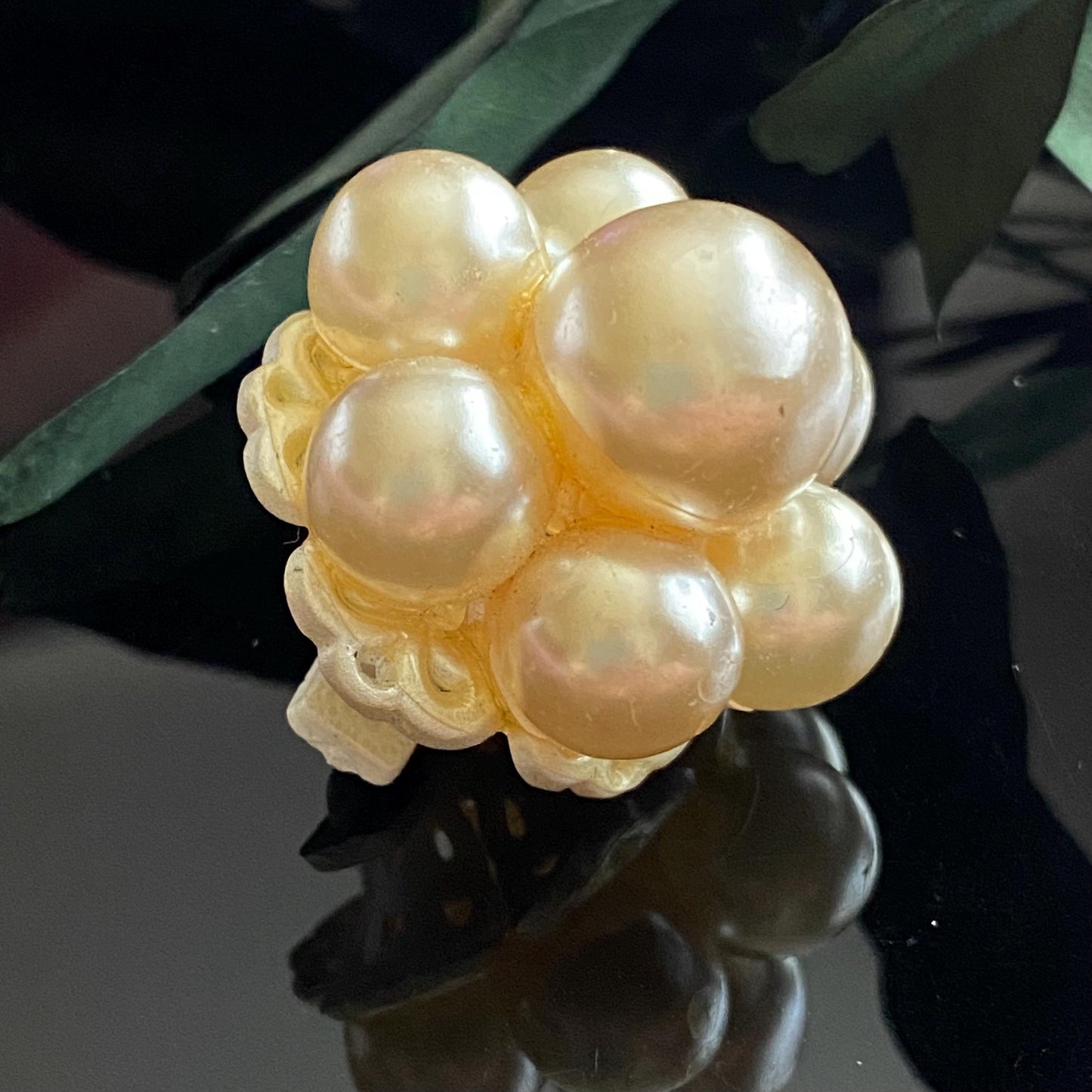 Vintage Faux Pearl Flower Cluster Early Plastic Pin Brooch