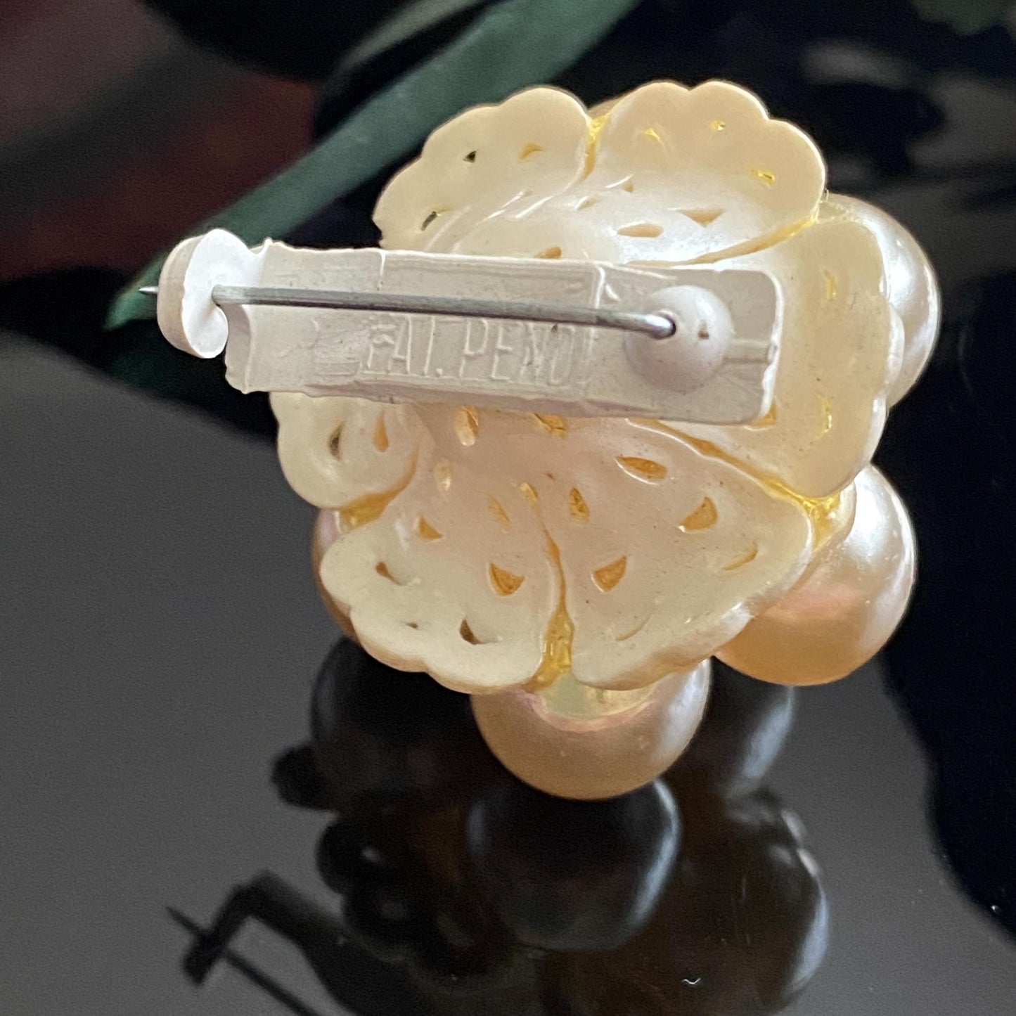 Vintage Faux Pearl Flower Cluster Early Plastic Pin Brooch