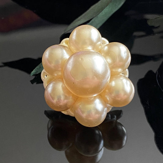 Vintage Faux Pearl Flower Cluster Early Plastic Pin Brooch