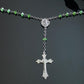 Vintage Art Deco Sterling Silver Green Crystal Rosary