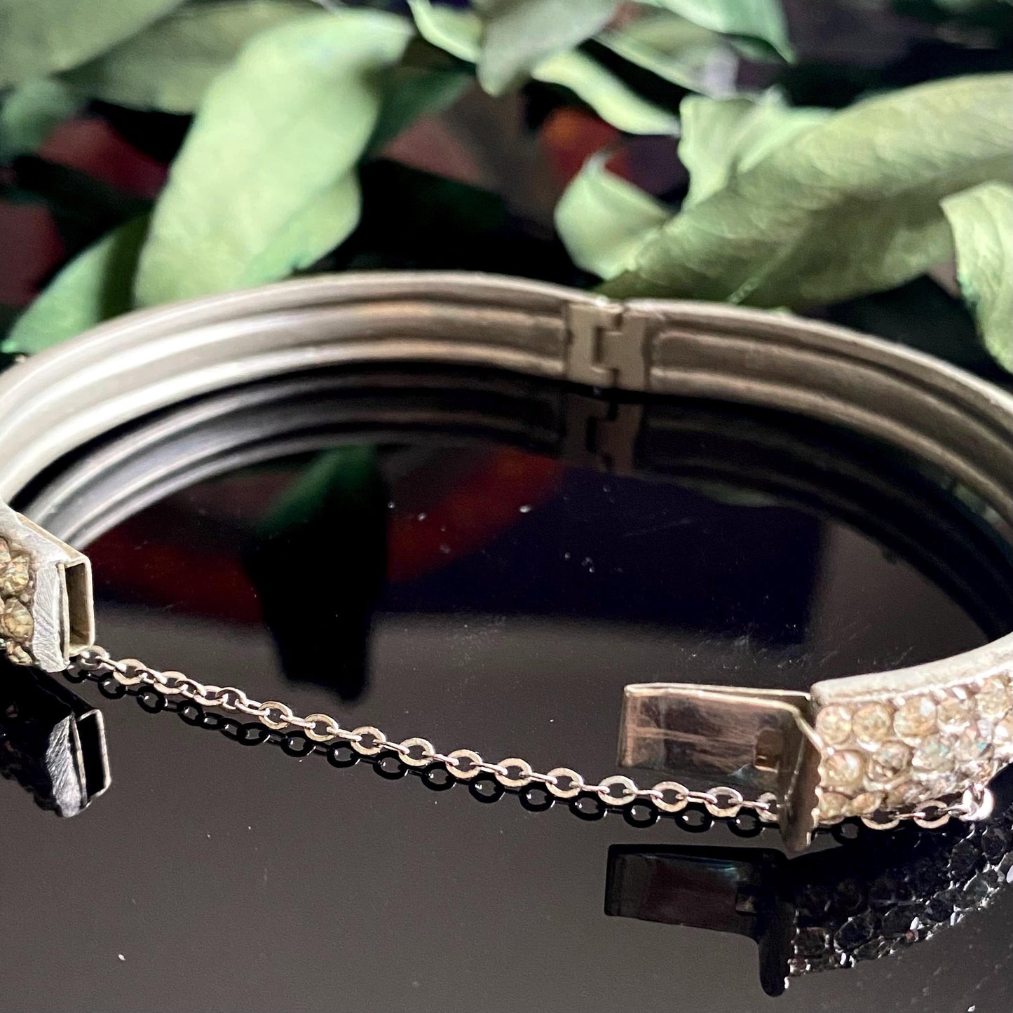 Vintage Pot Metal Rhinestone Hinged Bangle