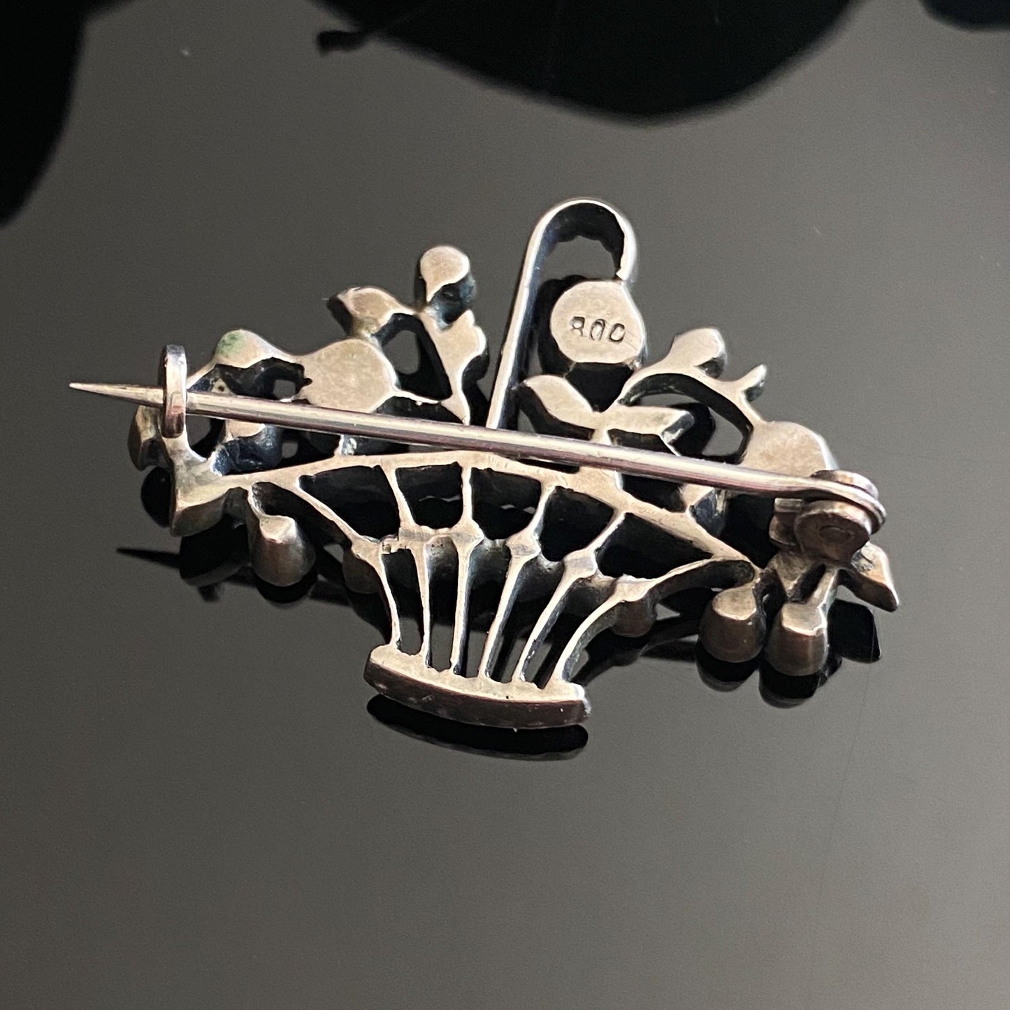 Antique Edwardian 800 Silver Pink & Green Paste Giardinetti Brooch