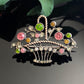 Antique Edwardian 800 Silver Pink & Green Paste Giardinetti Brooch