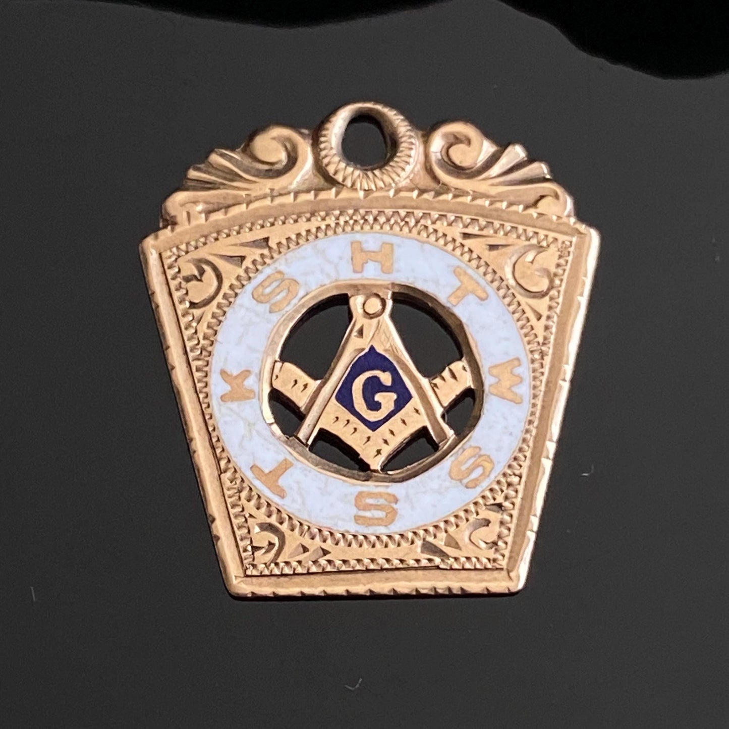Antique 10k Gold Enamel Masonic Fob Charm Pendant