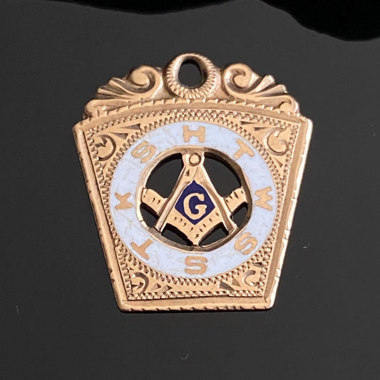 Antique 10k Gold Enamel Masonic Fob Charm Pendant