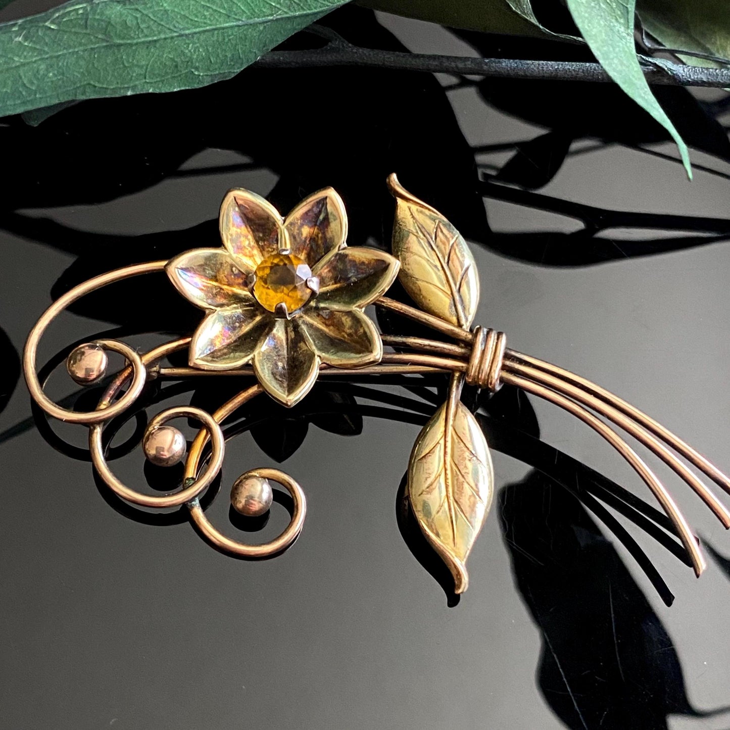 Vintage Harry Iskin Retro Gold Filled Tooaz Rhinestone Flower Spray Broocb