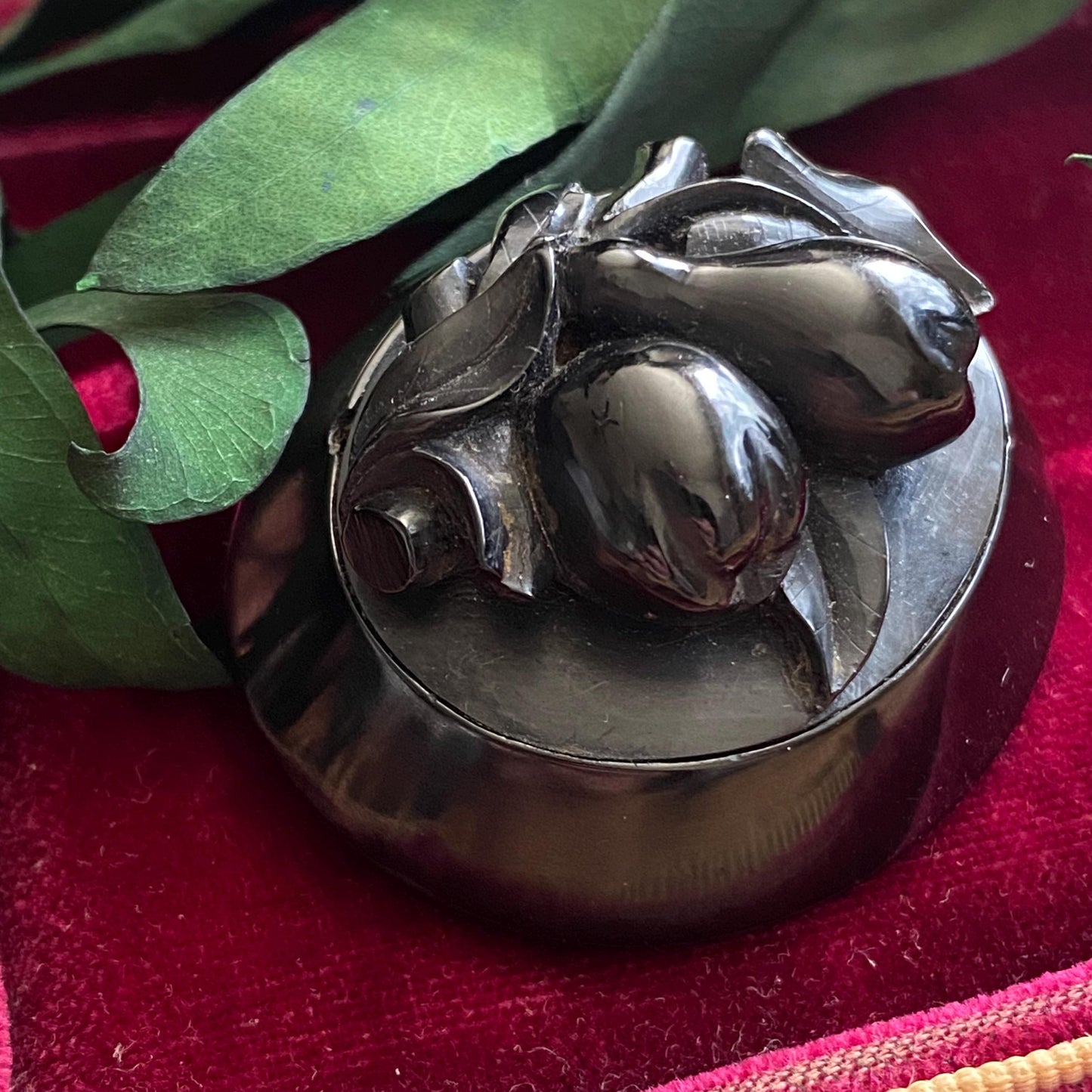 Antique Victorian Whitby Jet Fruit Branch Oval Brooch