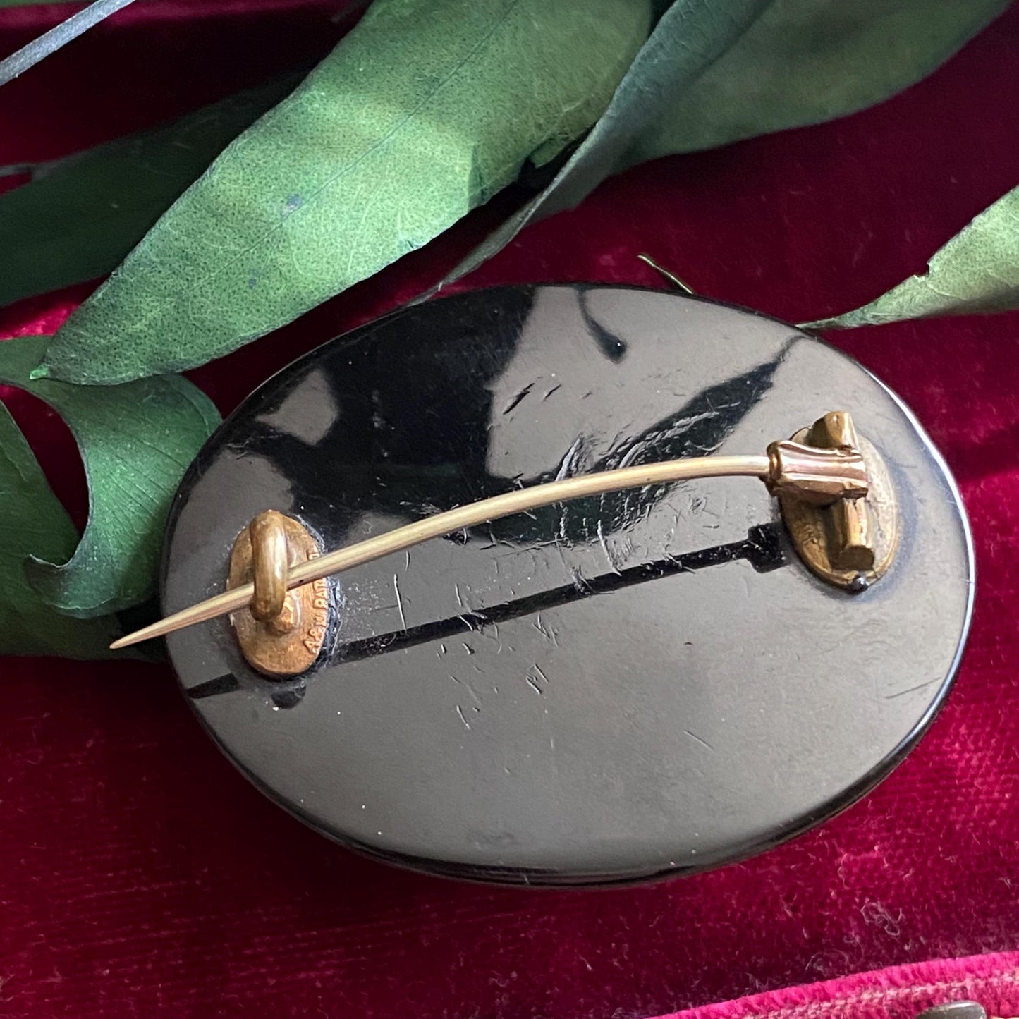 Antique Victorian Whitby Jet Fruit Branch Oval Brooch