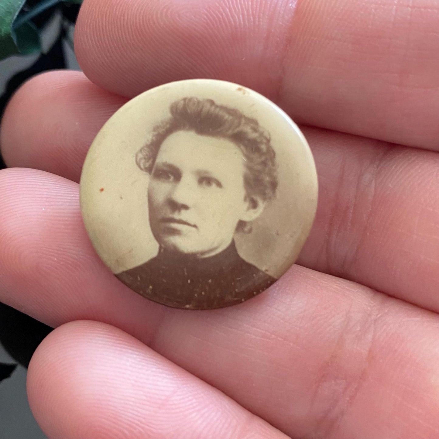 Antique Victorian Woman Photograph Button