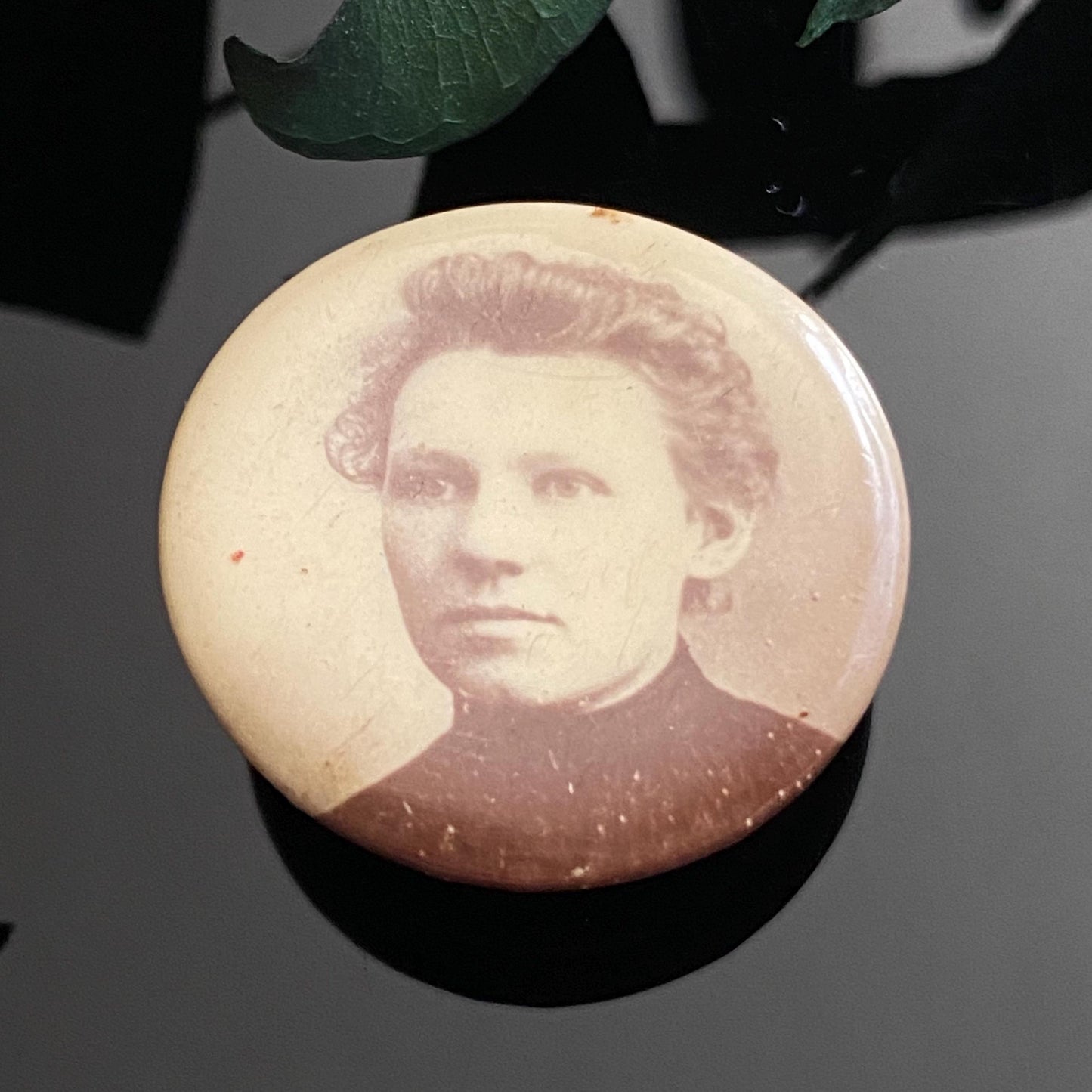 Antique Victorian Woman Photograph Button
