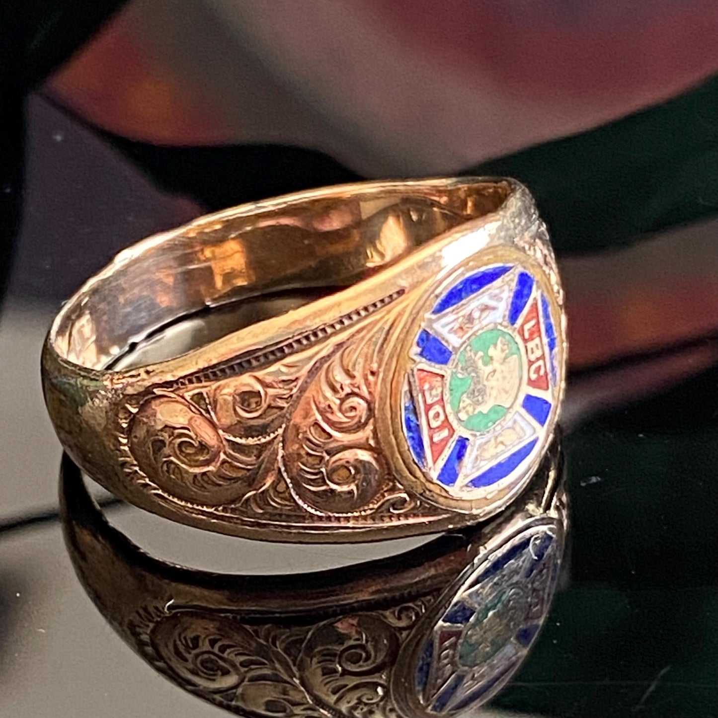 Antique Rolled Gold Allsopp Bros Enamel Independent Order of Foresters Signet Ring Size 9