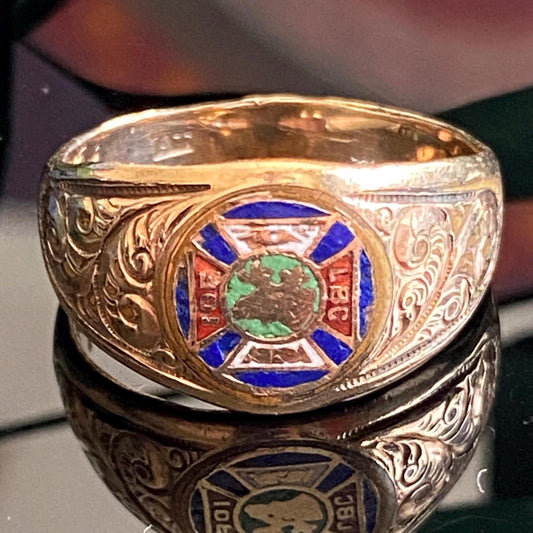 Antique Rolled Gold Allsopp Bros Enamel Independent Order of Foresters Signet Ring Size 9