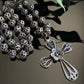 Antique Vintage Sterling Silver Filigree Bead Cross Rosary