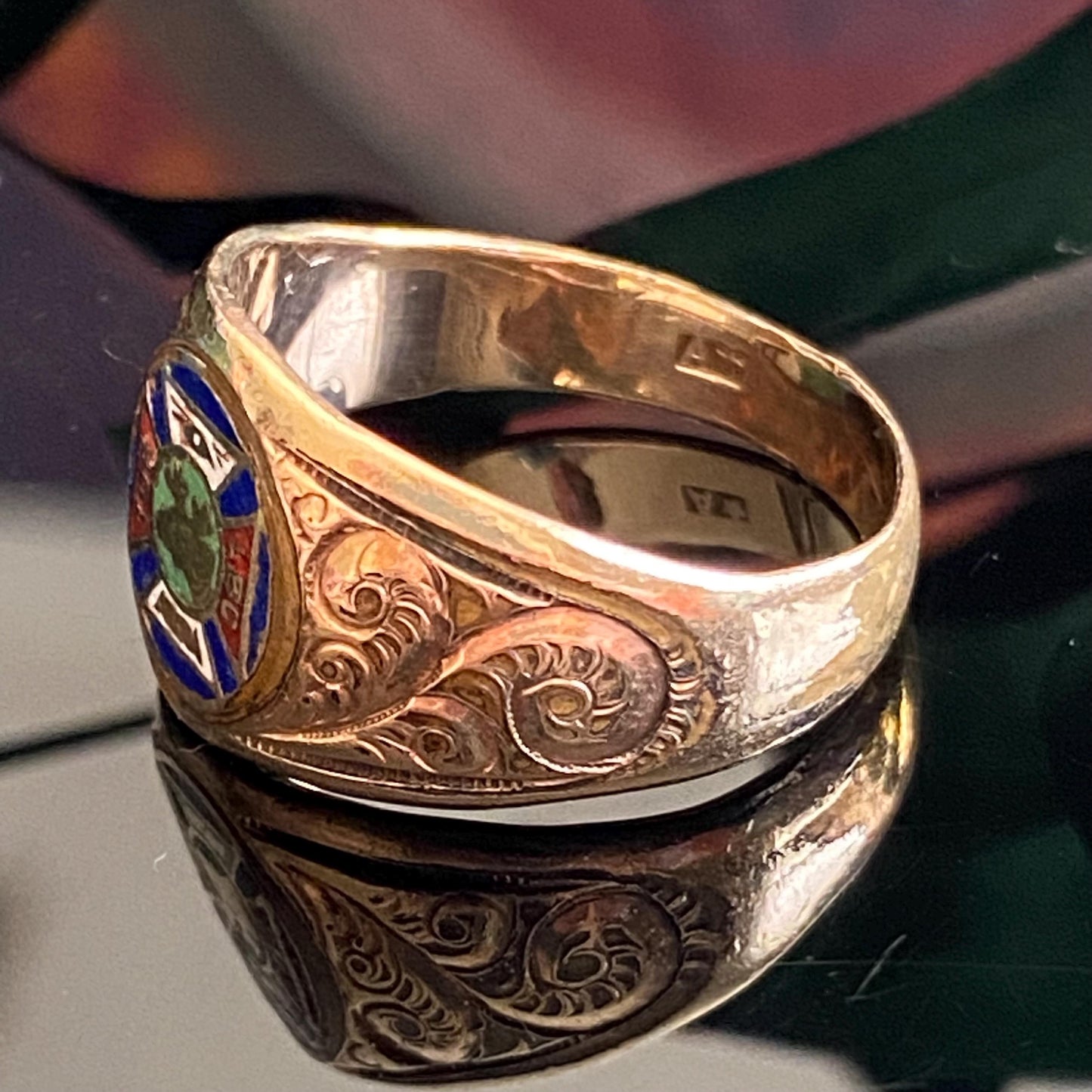 Antique Rolled Gold Allsopp Bros Enamel Independent Order of Foresters Signet Ring Size 9