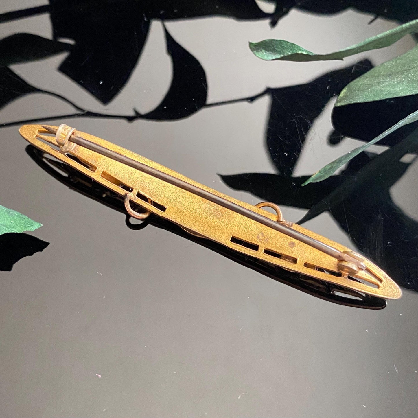 Antique Gold Filled Leaf Foliage Blank Monogram Navette Bar Pin