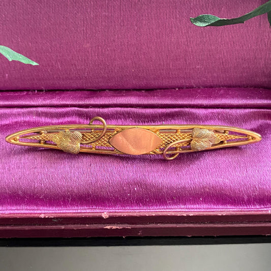 Antique Gold Filled Leaf Foliage Blank Monogram Navette Bar Pin